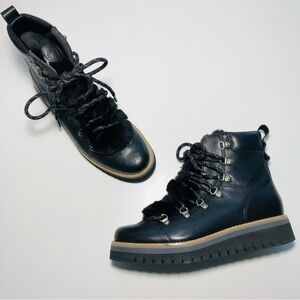 NEW Cole Haan Black ZeroGrand Lodge Hiker LaceUp Faux Fur Ankle Booties size 6.5